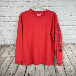 Carhartt Boys Med 8-10 Bright Red Loose Fit Sleeve Logo Long Sleeve Shirt LKNW